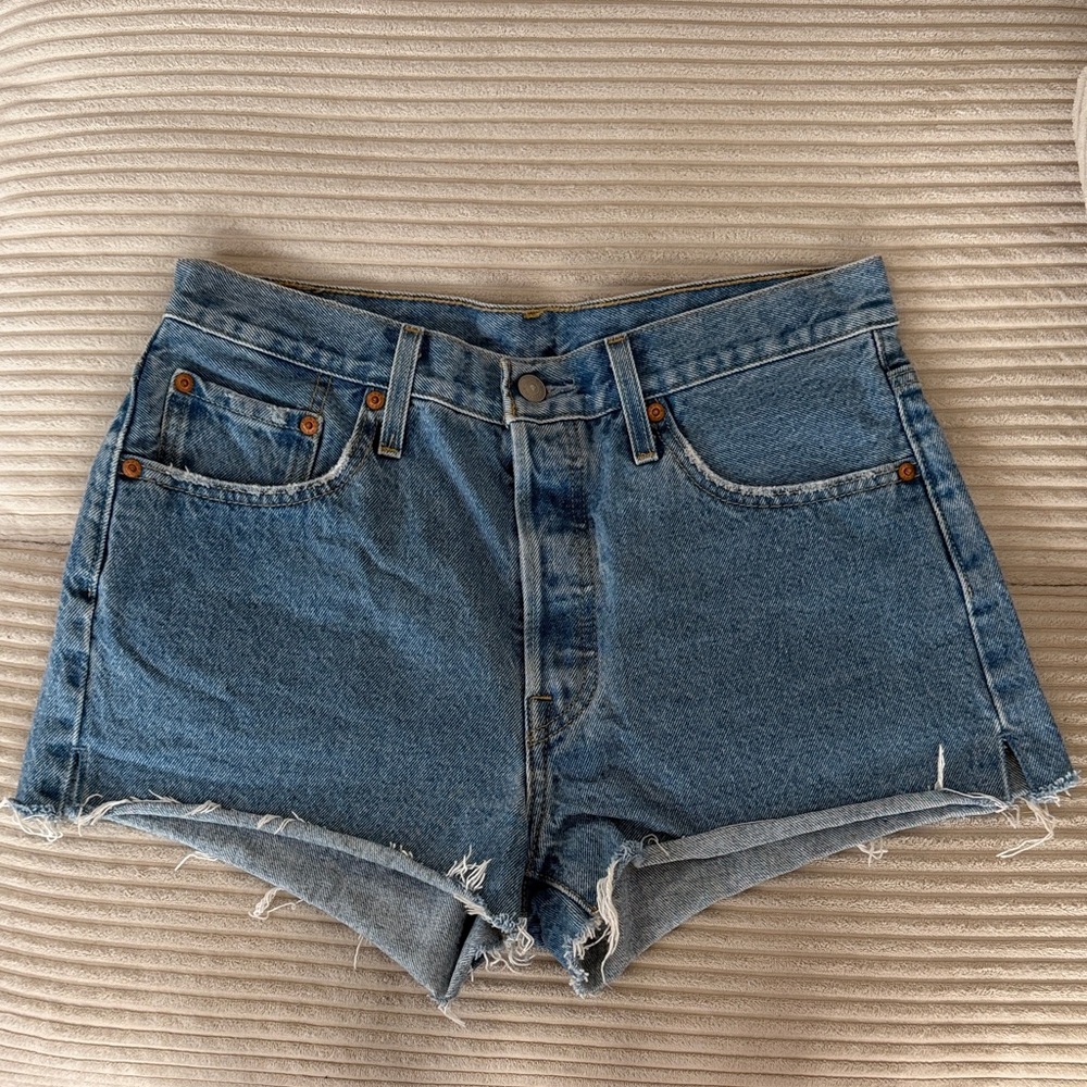 Levi's Medium Blue High-Waist Cutoff Denim Shorts